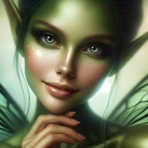 Wunderschöne grüne Fee 14 - Digital Download - Feen - Fantasie - 300 dpi - Größen= Letter, A3, A4, A5, A6 - AI Art Print - Druckbares Bild