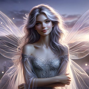 Wunderschöne Silberfee 04 - Digital Download - Feen - Fantasy - 300 dpi - Größen=Letter, A3, A4, A5, A6 - AI Art Print - Druckbares Bild