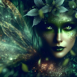 Wunderschöne grüne Fee 08 - Digital Download - Feen - Fantasie - 300 dpi - Größen= Letter, A3, A4, A5, A6 - AI Kunstdruck - Druckbares Bild