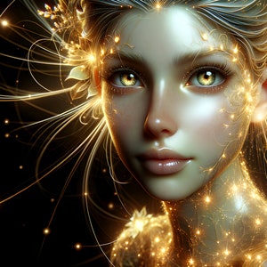Wunderschöne Goldfee 05 - Digital Download - Feen - Fantasie - 300 dpi - Größen = Letter, A3, A4, A5, A6 - AI Kunstdruck - druckbares Bild