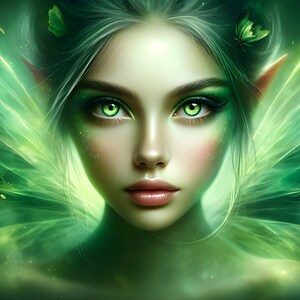 Wunderschöne grüne Fee 12 - Digital Download - Feen - Fantasy - 300 dpi - Größen= Letter, A3, A4, A5, A6 - AI Art Print - Druckbares Bild