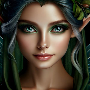 Wunderschöne grüne Fee 09 - Digital Download - Feen - Fantasie - 300 dpi - Größen= Letter, A3, A4, A5, A6 - AI Kunstdruck - Druckbares Bild
