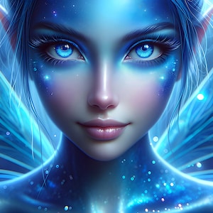 Wunderschöne blaue Fee 03 - Digital Download - Feen - Fantasie - 300 dpi - Größen = Letter, A3, A4, A5, A6 - AI Kunstdruck - druckbares Bild