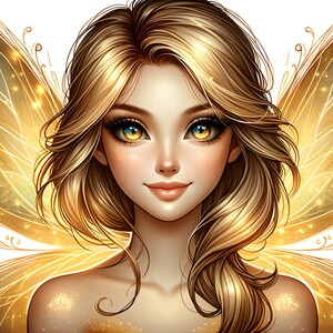 Wunderschöne Goldfee 14 - Digital Download - Feen - Fantasie - 300 dpi - Größen = Letter, A3, A4, A5, A6 - AI Kunstdruck - druckbares Bild