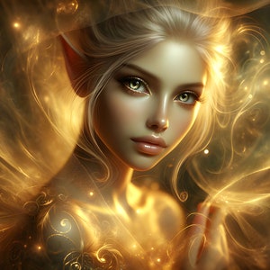 Wunderschöne Goldfee 08 - Digital Download - Feen - Fantasie - 300 dpi - Größen = Letter, A3, A4, A5, A6 - AI Kunstdruck - druckbares Bild