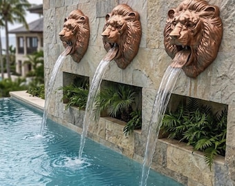 Lion Head Pool Scupper Water Feature | Decorative Pool Fountain | 1.5" FPT Inlet | Water Wall & Spa Spillway