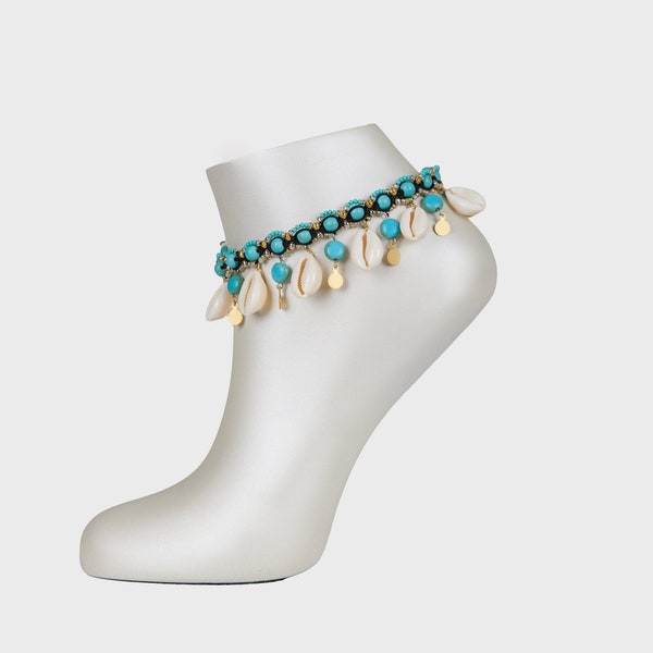 Handmade Cowrie Shell Anklet | Boho Shell Ankle Bracelet | Bohemian Summer Anklet | Beaded Anklet | Beach Hippie Summer Festival Anklet