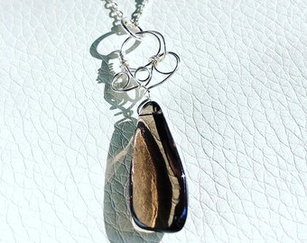 Smoky Quartz Necklace with Argentium Wire on Sterling Silver Satellite Chain