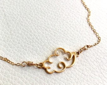 Gold Plated Cloud Charm on 14k Gold Filled Necklace