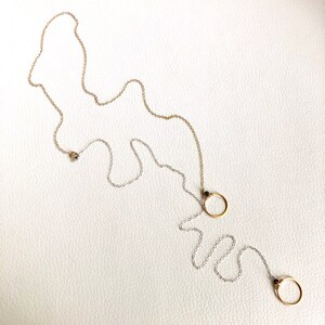 Long Silver & Gold Open Circle, Eternity Lariat Necklace image 2