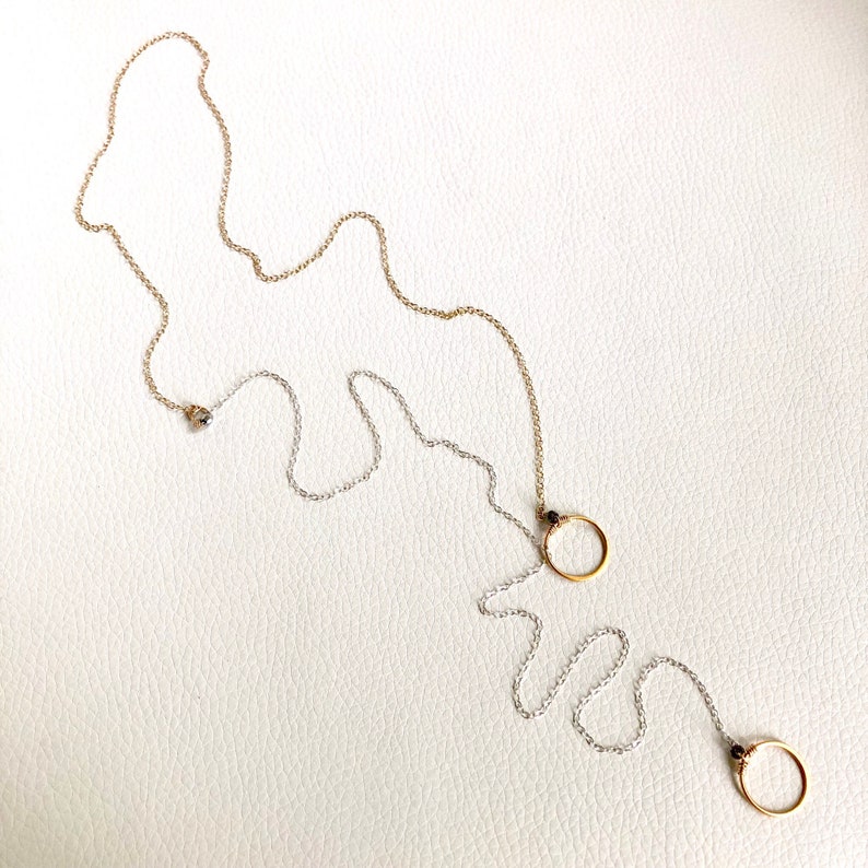 Long Silver & Gold Open Circle, Eternity Lariat Necklace image 2