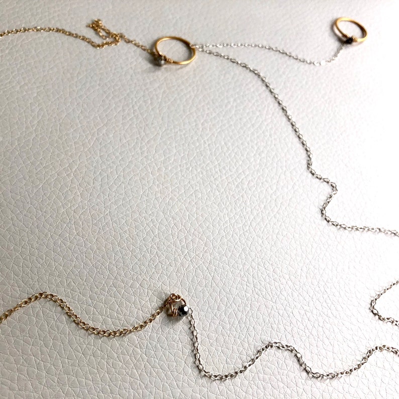 Long Silver & Gold Open Circle, Eternity Lariat Necklace image 3