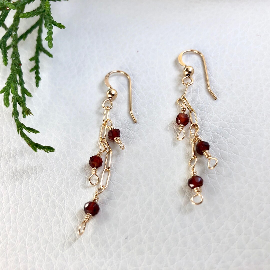 Garnet and 14k Gold Cluster Drop Earrings - Etsy