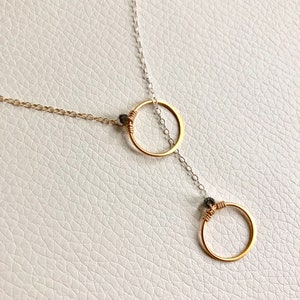 Long Silver & Gold Open Circle, Eternity Lariat Necklace image 1