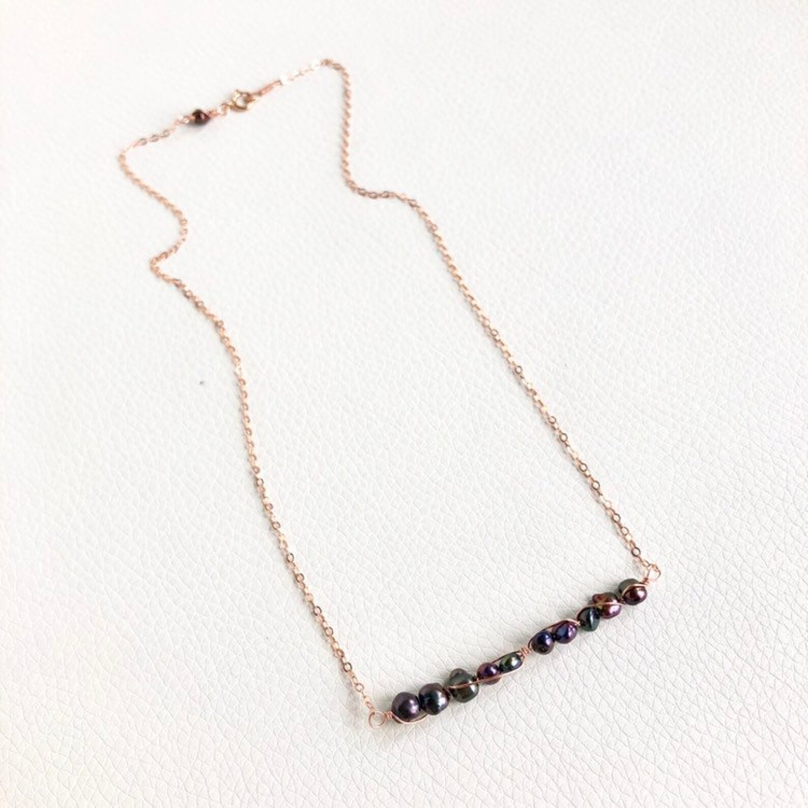 Black Freshwater Pearl and 14k Rose Gold Wire Wrap Necklace Etsy
