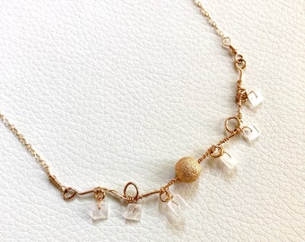 14k Gold Wire Wrap and Moonstone Necklace