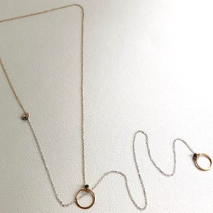 Long Silver & Gold Open Circle, Eternity Lariat Necklace image 6