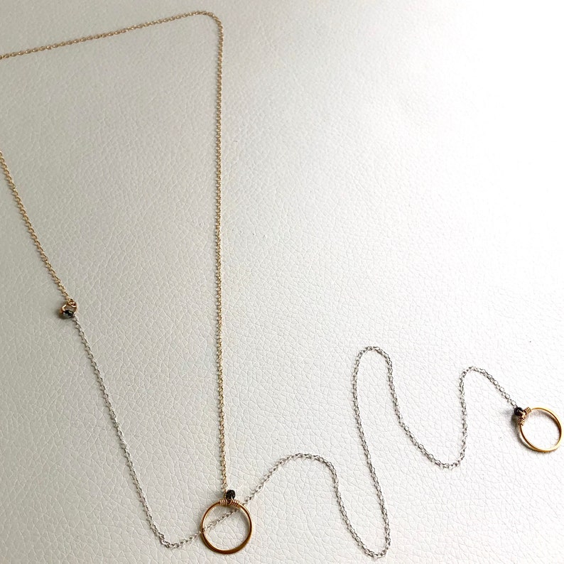Long Silver & Gold Open Circle, Eternity Lariat Necklace image 6