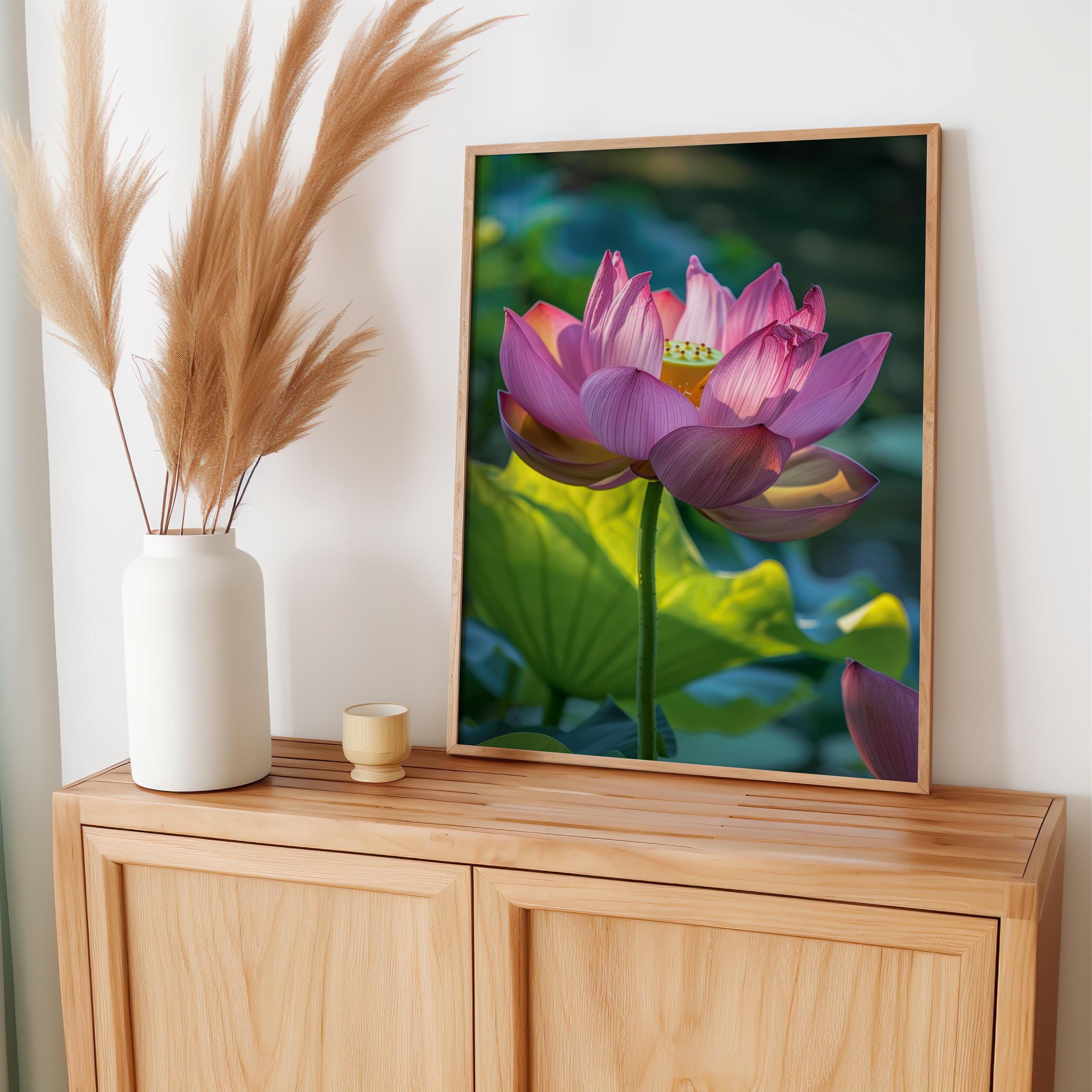 Pink Lotus Art Print, Zen Beautiful Floral Artwork, Botanical Wall ...