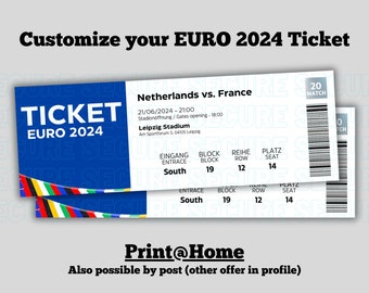 Billet Individuel Personnalisé Billet d'Entrée Championnat d'Europe EURO 2024 Billet Souvenir Billet Papier Billet Papier Billet Physique
