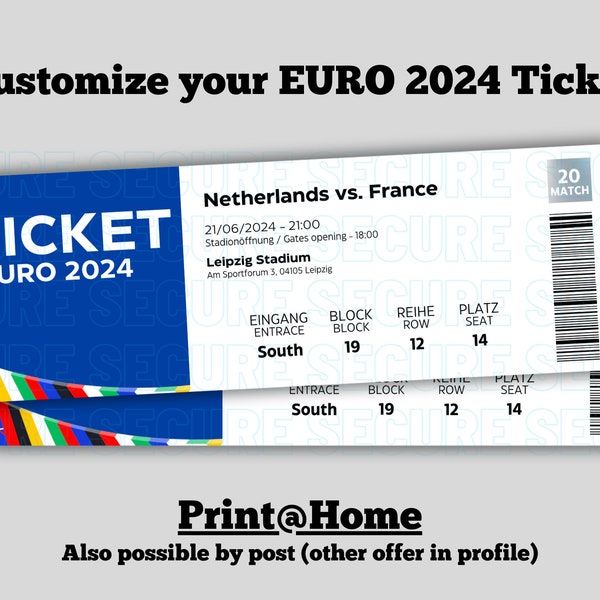 Billet Individuel Personnalisé Billet d'Entrée Championnat d'Europe EURO 2024 Billet Souvenir Billet Papier Billet Papier Billet Physique