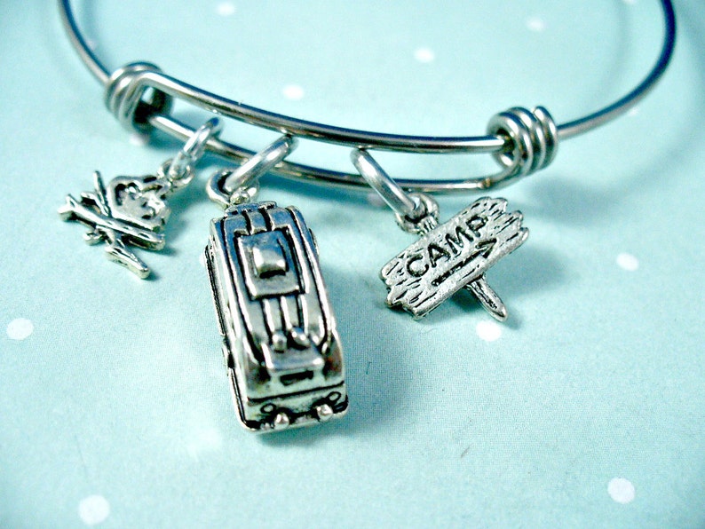 Camping Bracelet Camper Bangle Campfire Charm Bracelet Etsy