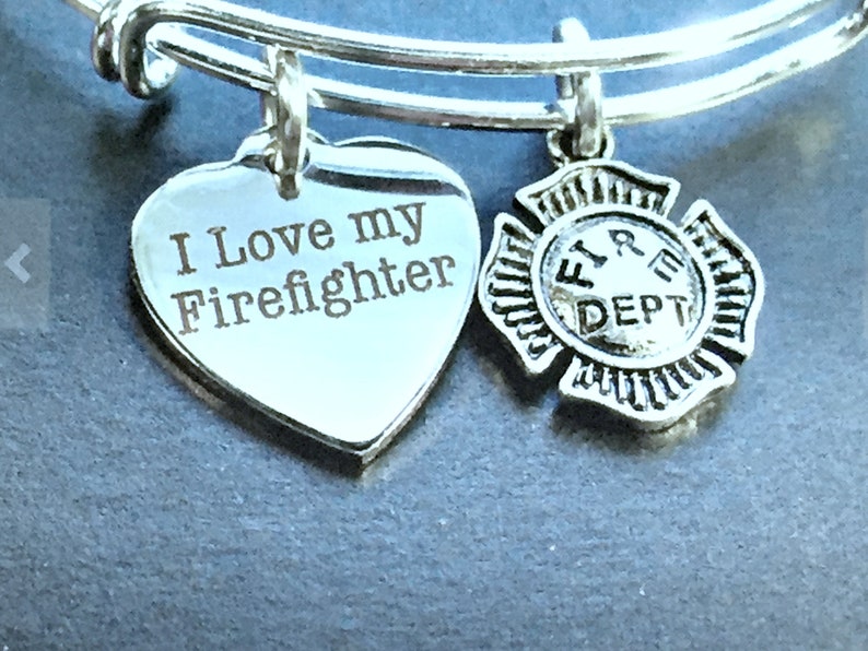 I Love My Firefighter Stainless Steel Adjustable Bangle Firefighter Stainless Charm Bracelet Gift For Her