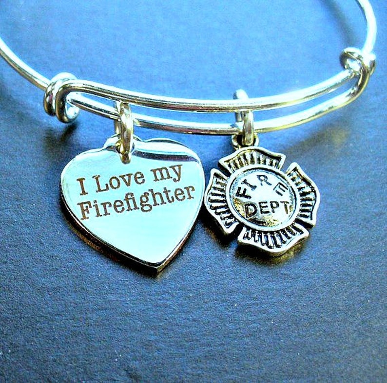I Love My Firefighter Stainless Steel Adjustable Bangle Firefighter Stainless Charm Bracelet Gift For Her