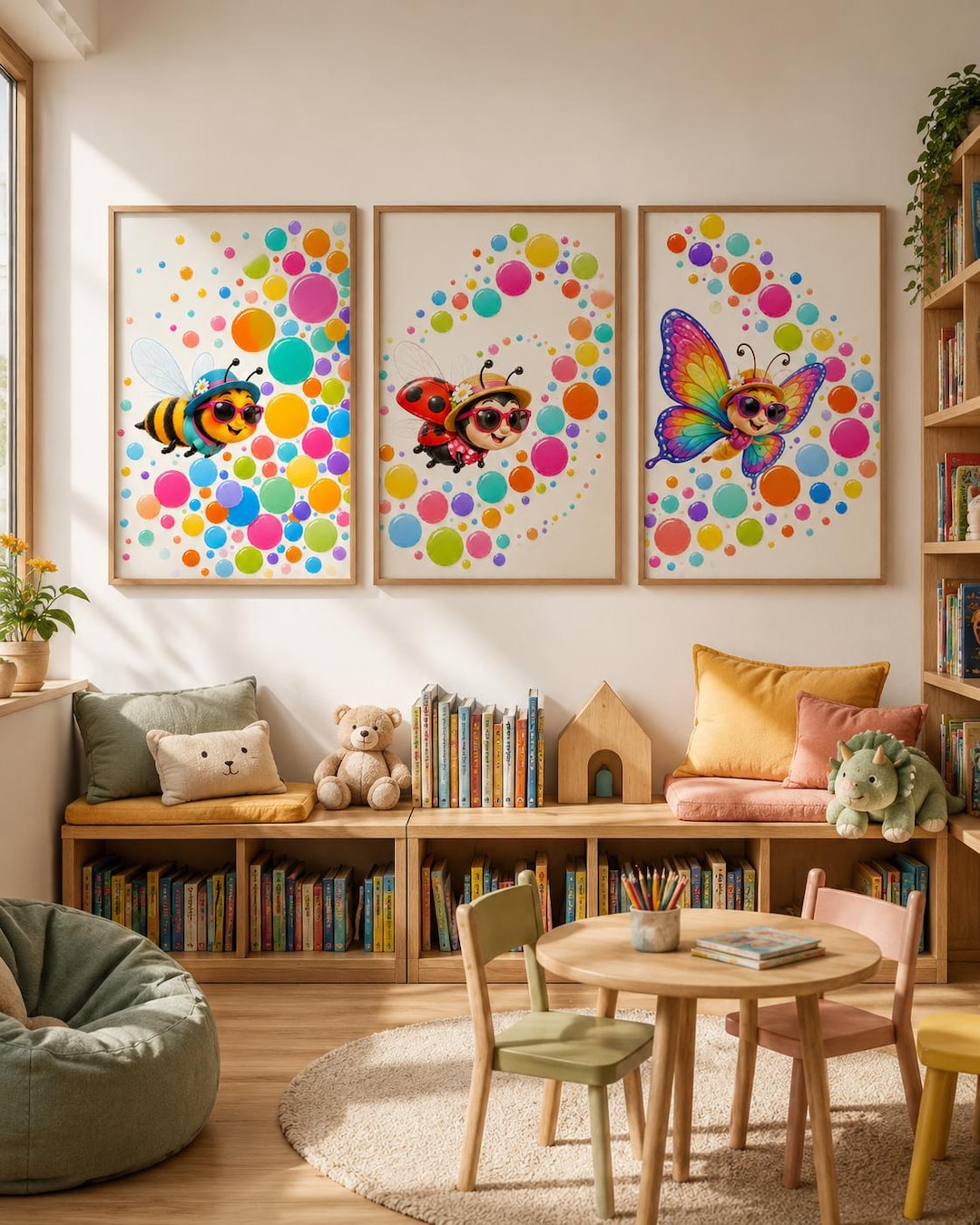 Cute Bug Nursery Wall Art Set, Bee Ladybug Butterfly Prints, Colorful ...