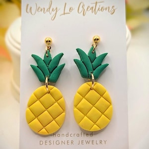 Handmade Polymer Clay Pineapple Earrings: Tropical Summer Jewelry