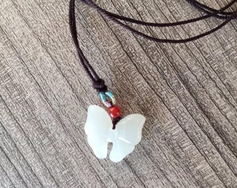 Certified White Nephrite Jade Butterfly Pendant