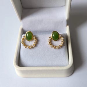 Green jade earrings, Nephrite Jade, green Jade, silver earrings