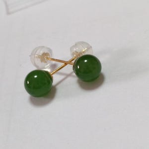 Certified 6mm green jade gold earrings, Natural Jade, Nephrite Jade, green Jade, gold earrings