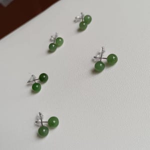 Certified Dark Green Nephrite Jade Earrings, 925 Sterling Silver (6mm)