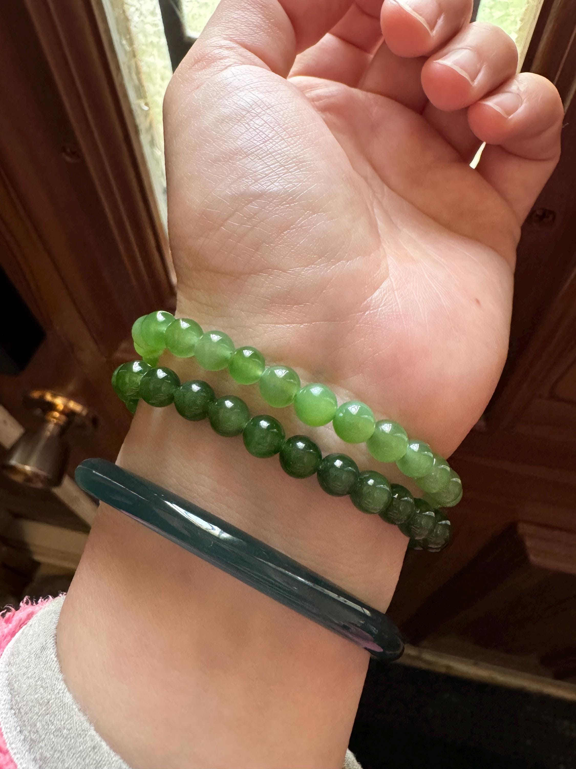 Certified 6mm Green Nephrite Jade Bracelet: Natural Stone