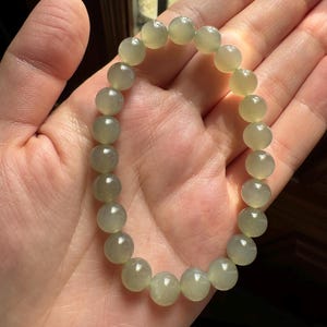 Certified 8mm jade bracelet, Jade, Nephrite Jade, Pale Green and Tea-Toned Jade Bracelet, Jade, bracelet, 茶晴色
