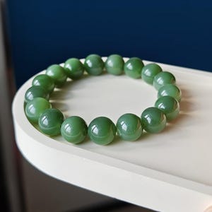 Certified 12mm green jade bracelet, Natural Jade, Nephrite Jade, green Jade, bracelet