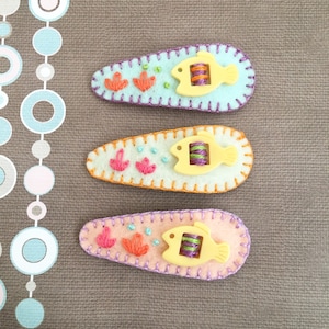 Haarspange gelb Clown-Fisch, Fisch fangen, Filz Haarspange, Kleinkind Haarspange, Mädchen-Haar-Clip, Baby-Dusche-Geschenk, Haarspange, handgefertigte Haarspange