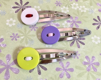 Colorful Button Hair Clips, Cute Hair Accessories, Girl Snap  Hair Clip, Baby Shower Gift, Handmade Barrette , Christmas Gift