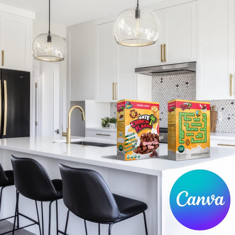 Choco Flakes Cereal Box Template Editable CANVA Template Printable