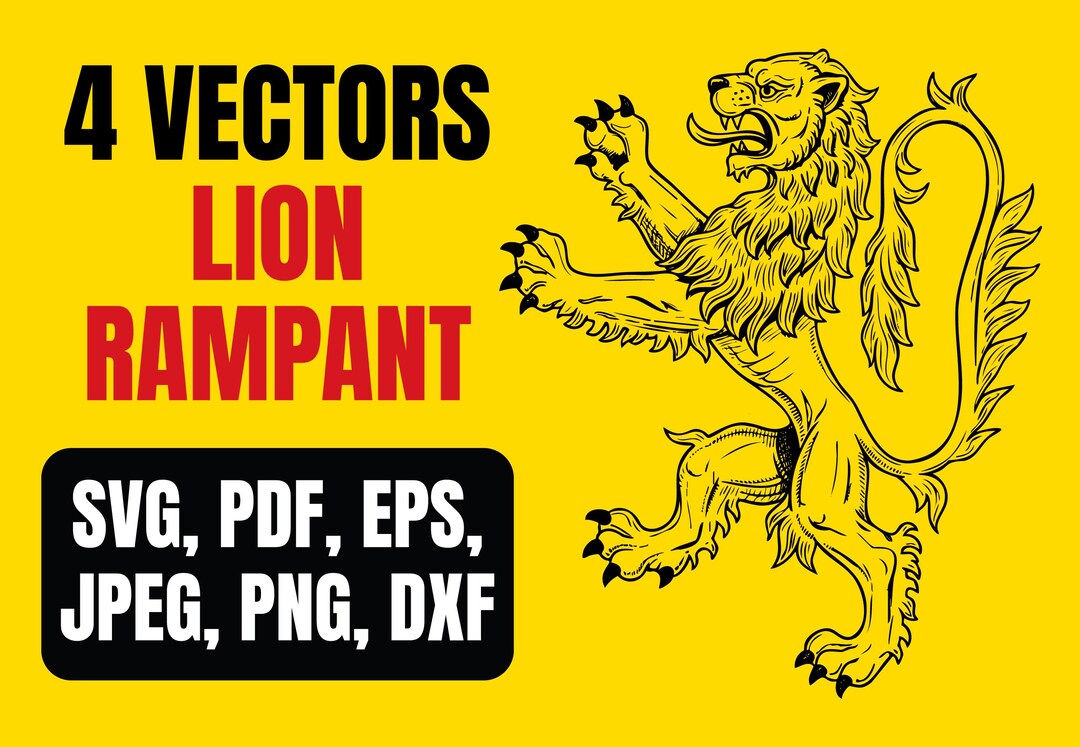 Lion Rampant Vector Logo Lion Rampant Vector SVG | Scottish Heraldry Crest | Royal Lion ...