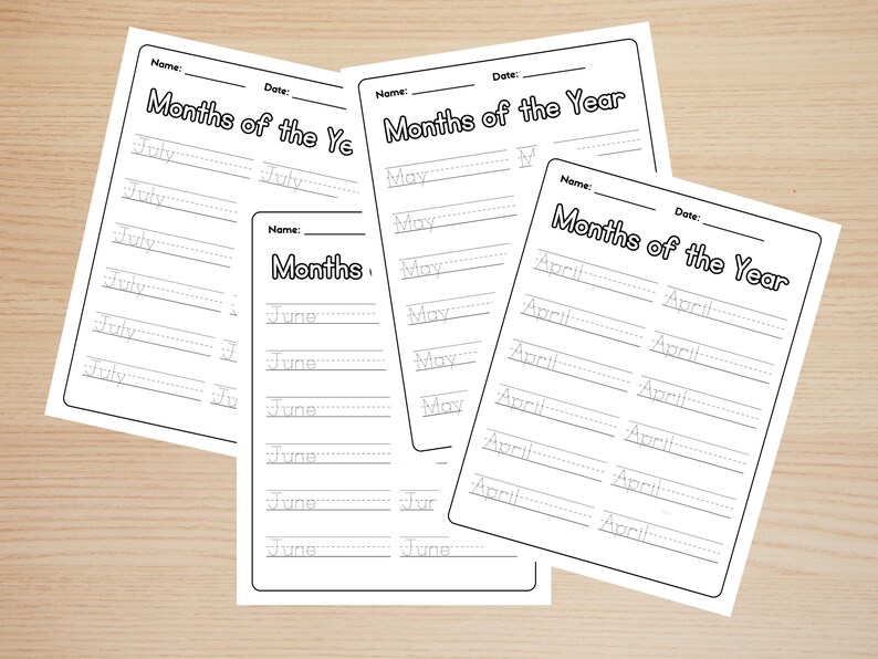 Months In Line Months of the Year Worksheets, Months of the Year Tracing Sheets ...