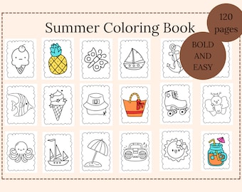 Summer Coloring Book, Simple Summer Coloring Book, Large Sice 120 Coloring Pages, Bold and Easy Coloring Book, Easy Coloring, Printables