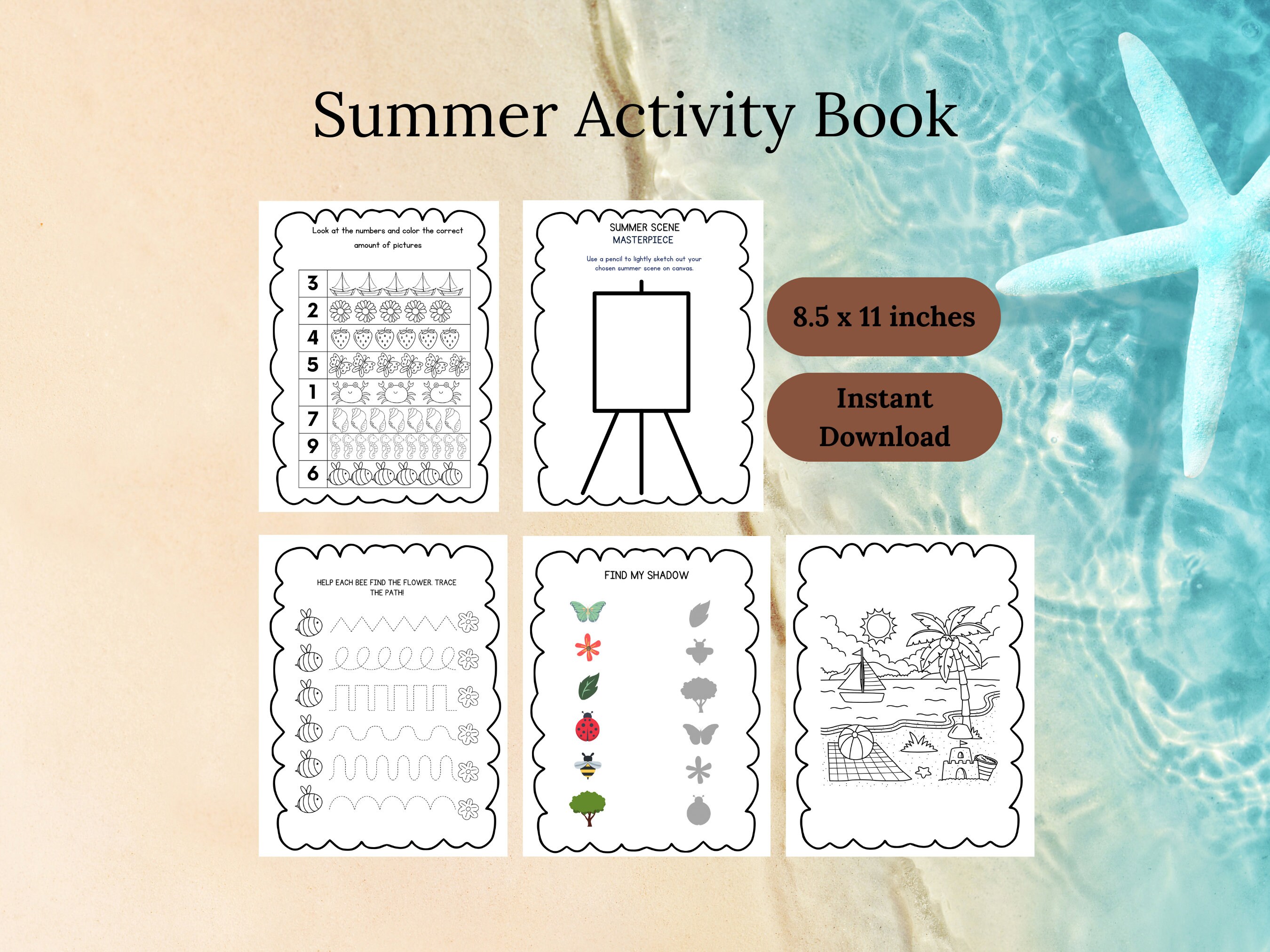 Summer Busy Book, Summer Activity Book for Kids, 25 Worksheets for ...