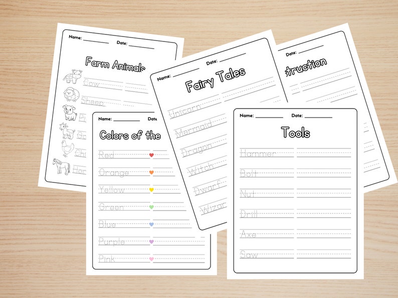 50 Word Tracing Worksheets, Word Tracing Printables, Trace and Write