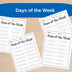 Hojas de trabajo de los días de la semana, Hojas de calco de los días de la semana, Imprimibles de los días de la semana, Hojas de trabajo de calco de los días de la semana, Hojas de trabajo preescolares