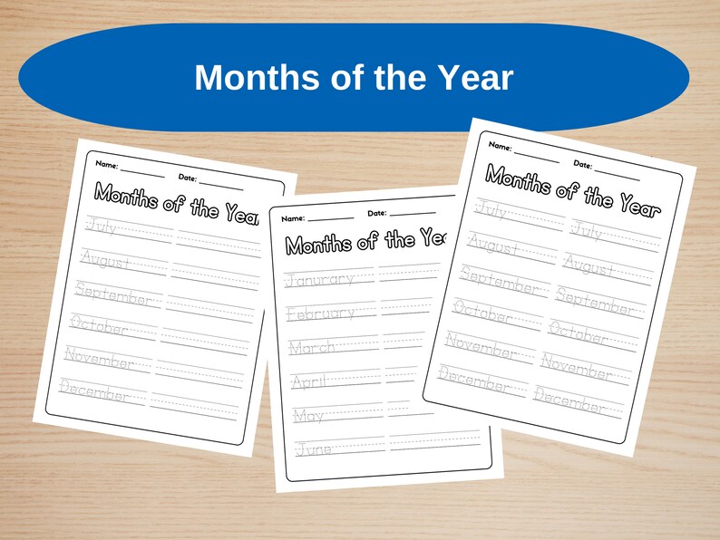 Months In Line Months of the Year Worksheets, Months of the Year Tracing Sheets ...