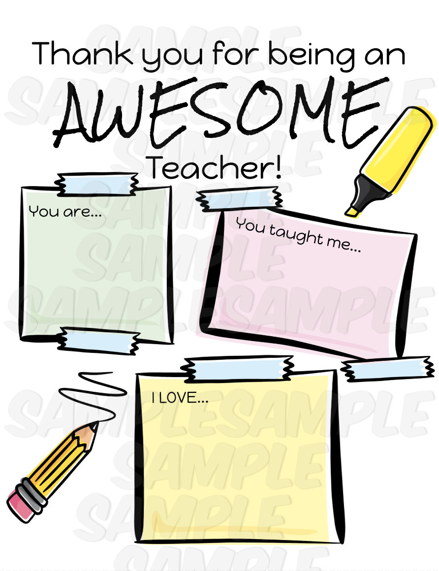 Printable Teacher Appreciation Template Color/black White Teacher Printable Teacher Appreciation Template Color/black White Teacher