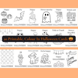 Stampa e colora le simpatiche cartoline di Halloween, auguri da regalare agli amici, inviti per feste, attività autunnali per bambini
