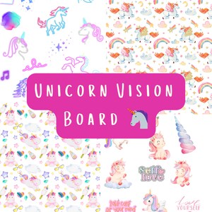 Kit de tableau de vision licorne mignon imprimables fantastiques activité de fête d'anniversaire amitié focus licornes et devises positives enfants fixation d'objectifs